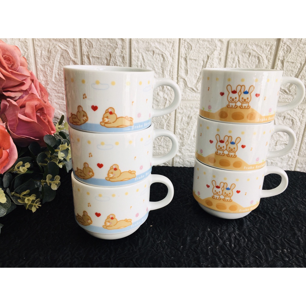 GỐM NHẬT - LY QUAI HÌNH GẤU VÀ THỎ CUTE