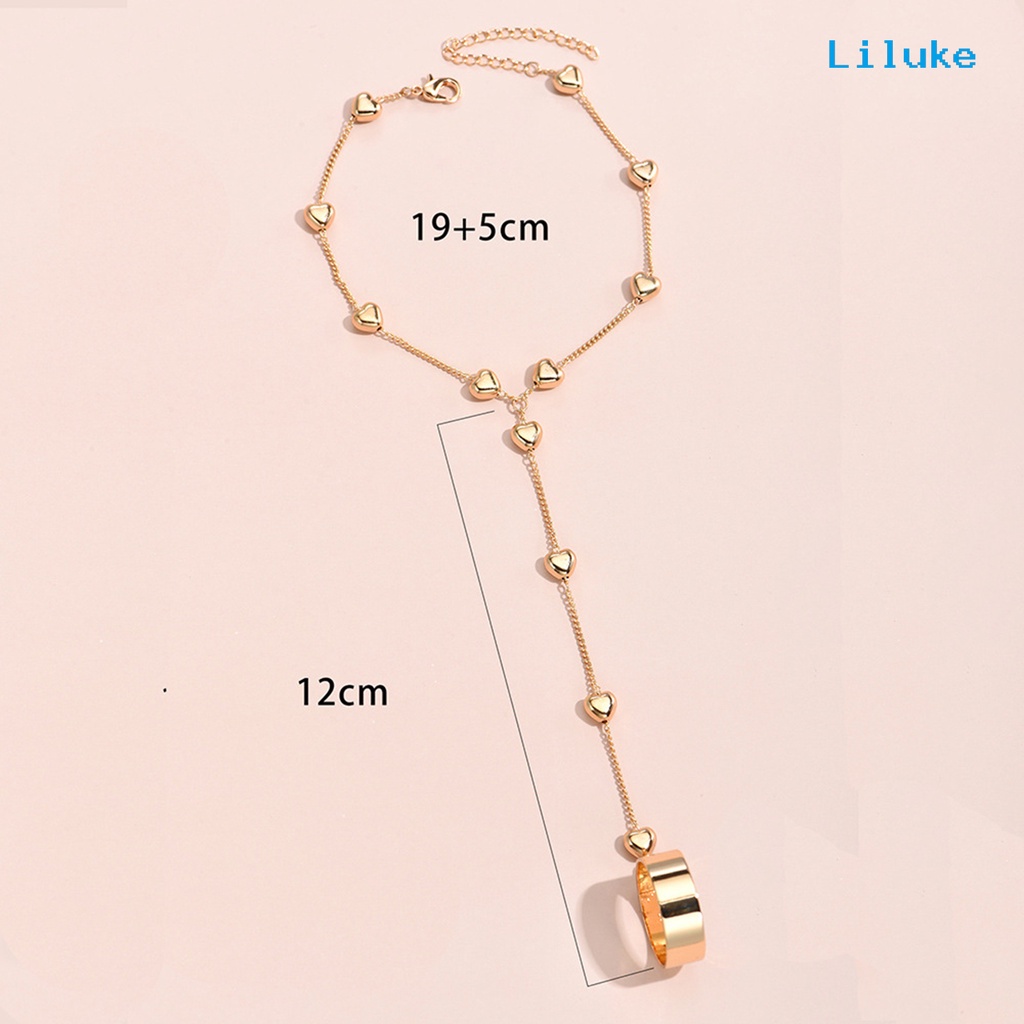 Bộ Nhẫn + Vòng Đeo Tay + Nhẫn + Đôi Khuyên Tai Hình Trái Tim Bằng Hợp Kim Màu Trơn Đơn Giản Thời