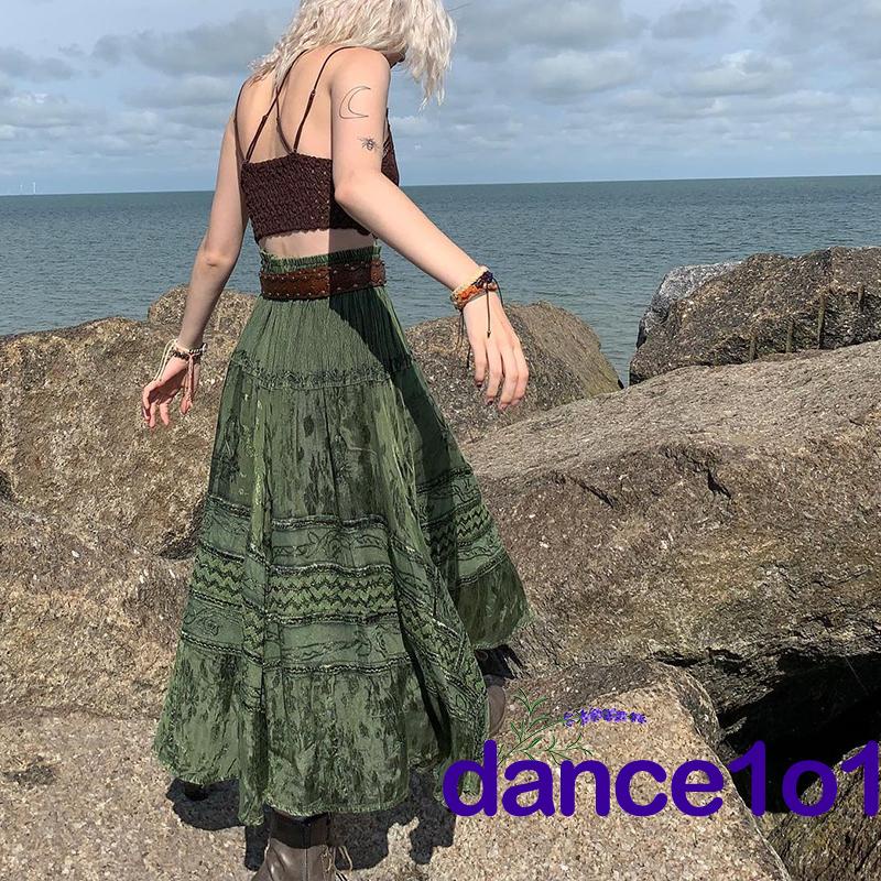 Chân váy midi cạp cao in họa tiết phong cách retro thời trang cho nữ