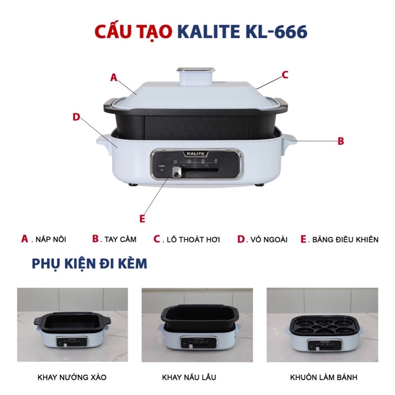 NỒI LẨU NƯỚNG ĐIỆN ĐA NĂNG KALITE KL-666 CHÍNH HÃNG BẢO HÀNH 12 THÁNG