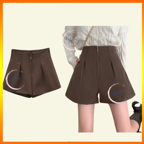 Quần Short Đùi Nữ Ống Rộng Cạp Liền Khóa Trước  Có Túi Chất Tuyết Mưa Cao Cấp Dày Dặn Hanva