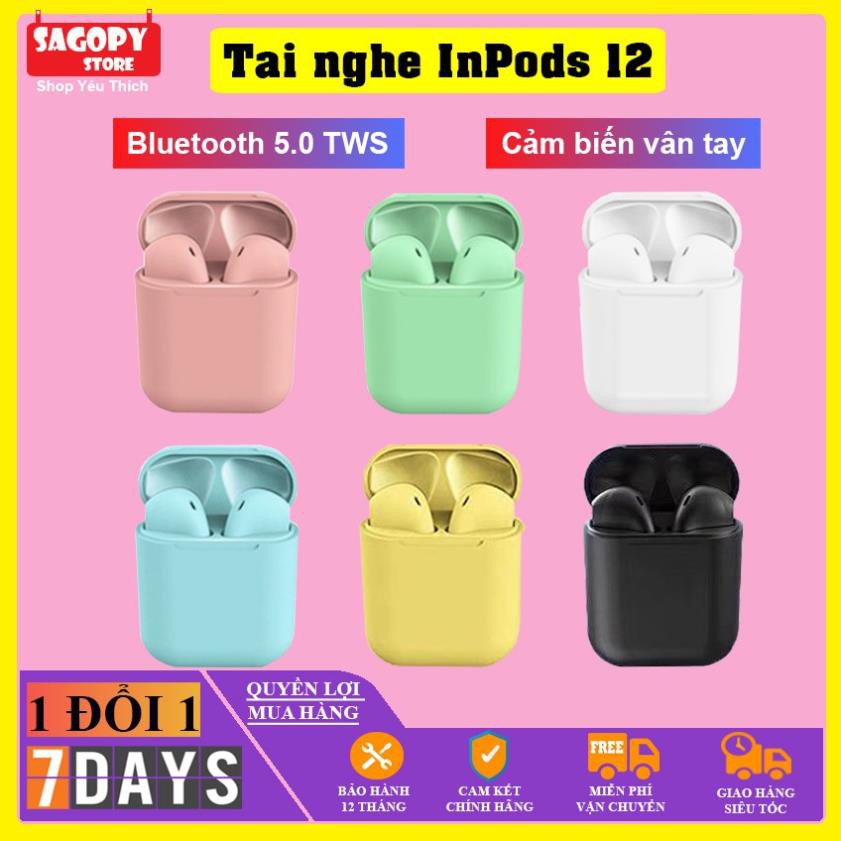 Tai nghe bluetooth không dây Inpods i12 TWS cảm ứng điều khiển, tai phone blutooth i12 cảm biến âm thanh cho Android iOS