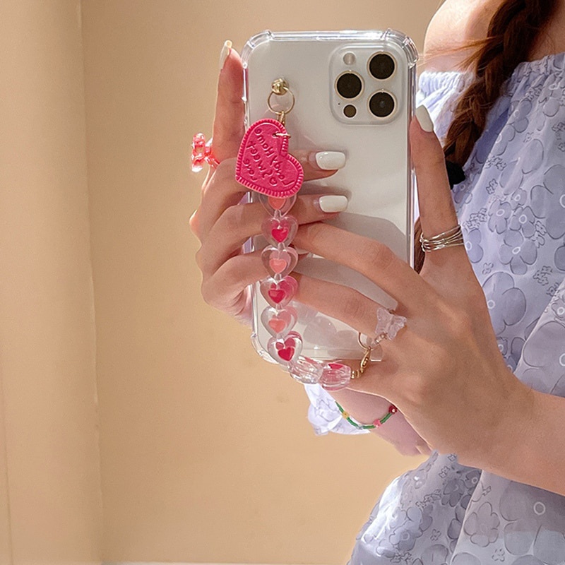 Ốp điện thoại hình trái tim 3D có dây đeo cổ tay cho Iphone 12 Mini 11 Pro Max 5 5s 6 6s 7 8 Plus X Xr Xs Max