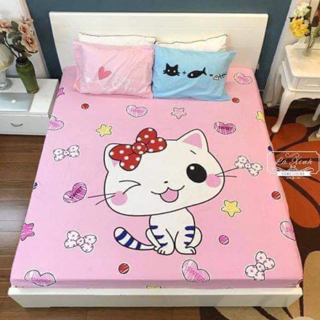 Drap giường cotton , ga trải giường cotton 3D họa tiết ngộ nghĩnh cho bé tặng kèm 2 vỏ gối