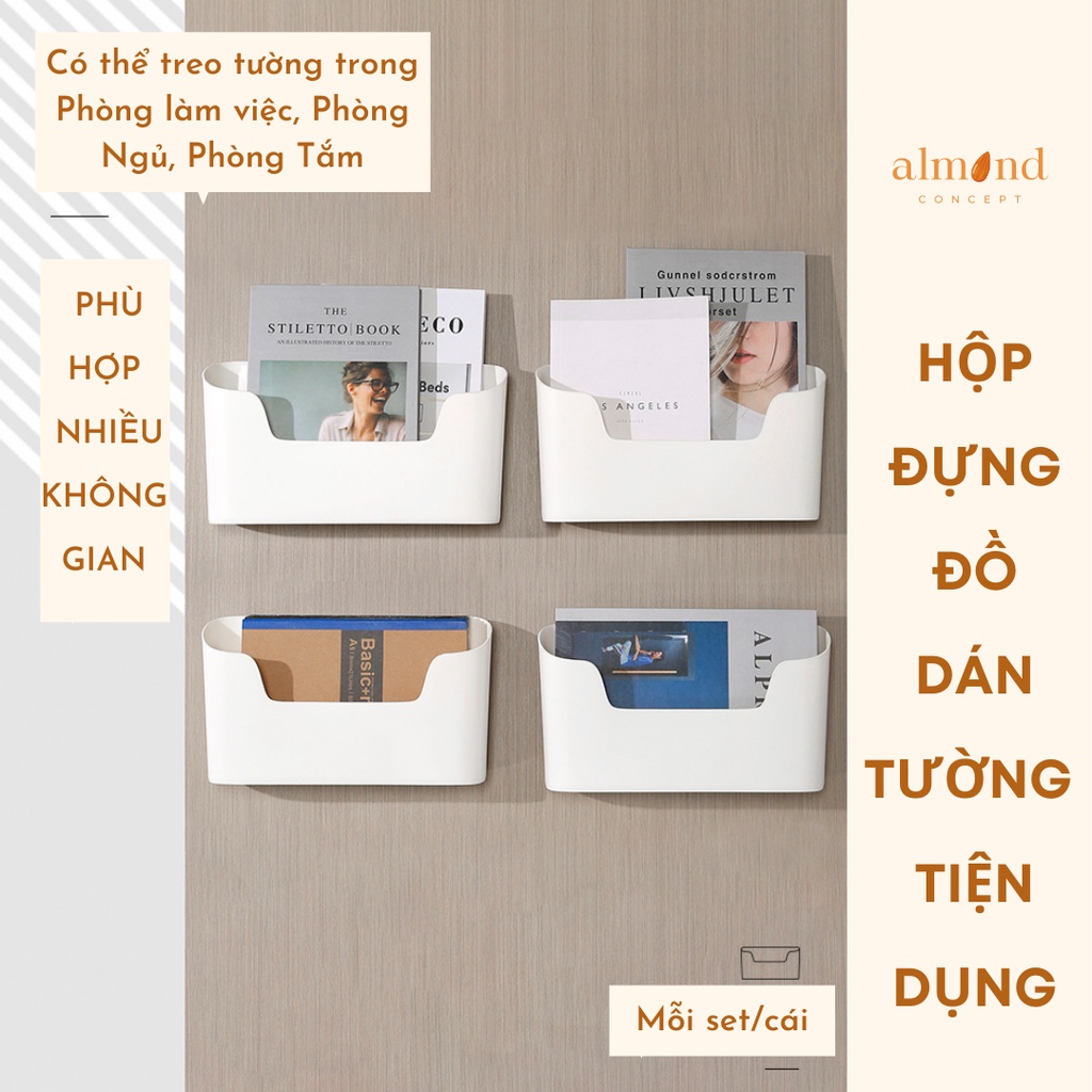Hộp đựng đồ treo tường - Khay nhựa đựng đồ, sách báo, mỹ phẩm dán tường tiện lợi màu Trắng - almondconcept