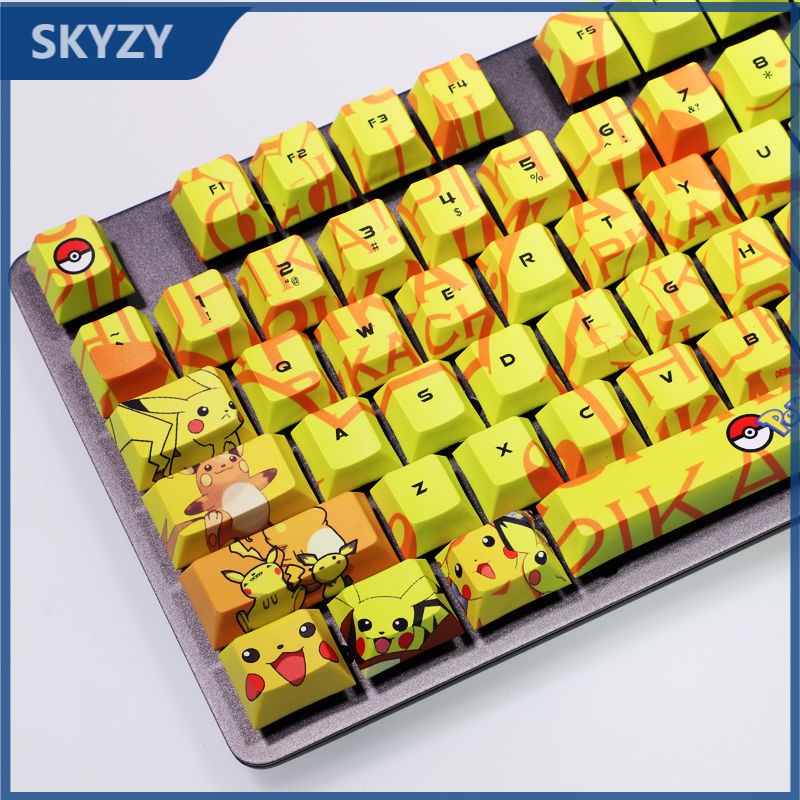 PBT phong cách Nhật Bản chủ đề Pikachu keycap Pokémon siêu thế hệ bàn phím cơ học keycaps 61/87/104/108 keycaps anime