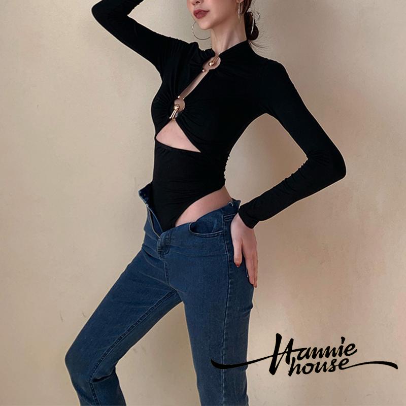 Bodysuit Tay Dài Có Vòng Kim Loại