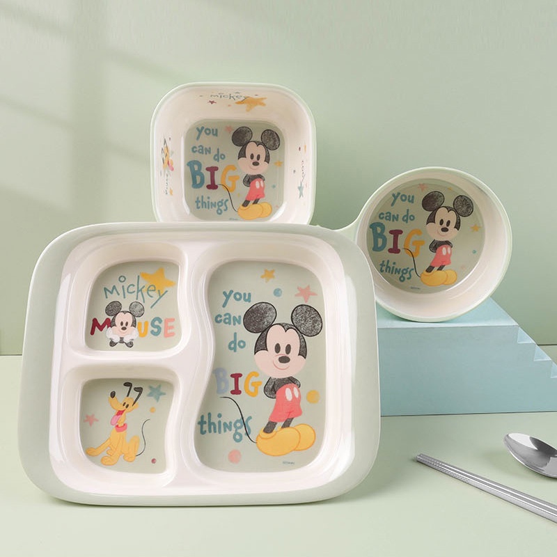 Khay ăn dặm nhựa melamine 3 ngăn Disney Mickey Minnie Dumbo Ariel cho trẻ em