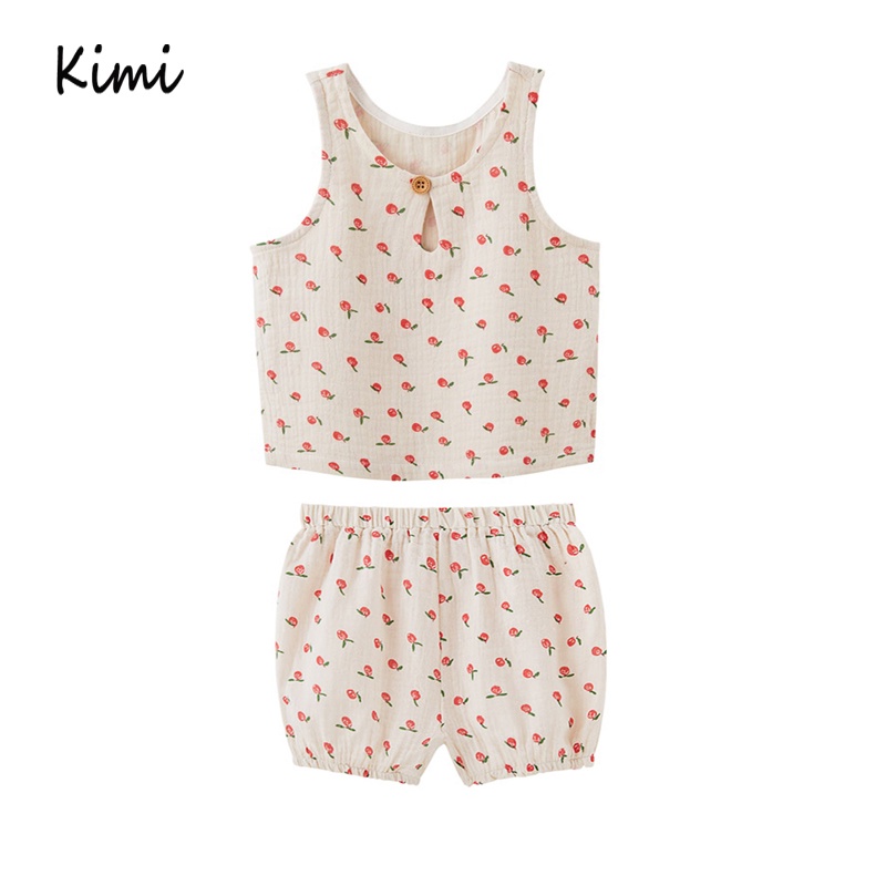 Bộ Áo Thun Sát Nách + Quần Short Thời Trang Mùa Hè Cho Bé Gái