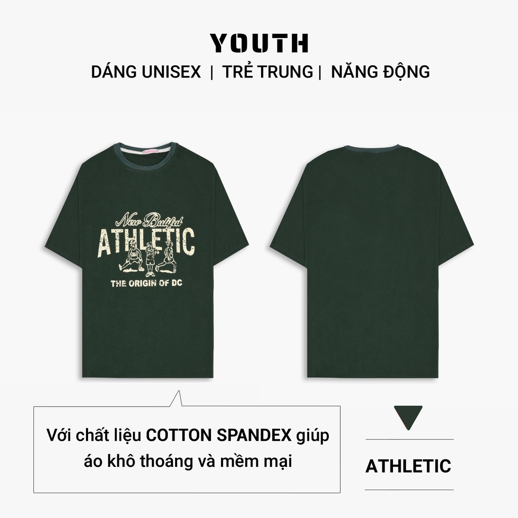 Áo thun nam nữ unisex YOUTH form rộng cổ tròn tay lỡ vải Cotton xịn FreeSize(38-65Kg) - Xanh ATHLETIC - AP14