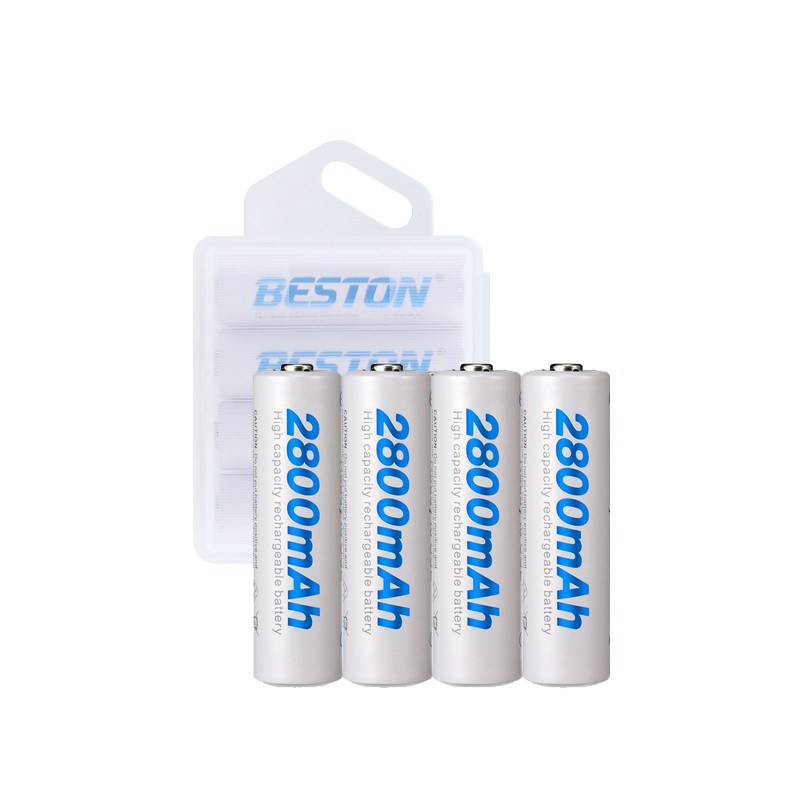 Bộ 4 viên pin sạc AA Beston 2800mah - tặng hộp nhựa đựng pin (Trắng)