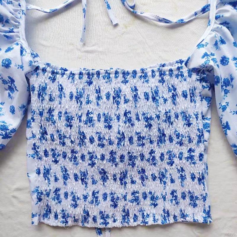 Áo Kiểu Nữ Tay Phồng Cổ Vuông Họa Tiết Hoa Thời Trang Hàn Quốc Day6