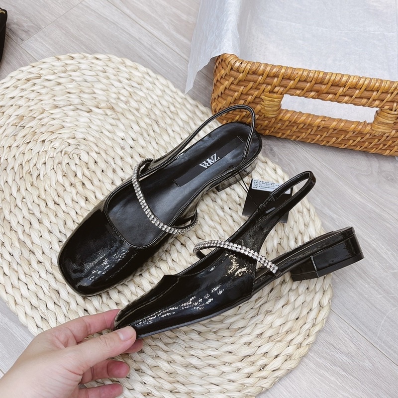 Giày sandal nữ bít mũi vuông quai đá zara gót 3cm thơif trang