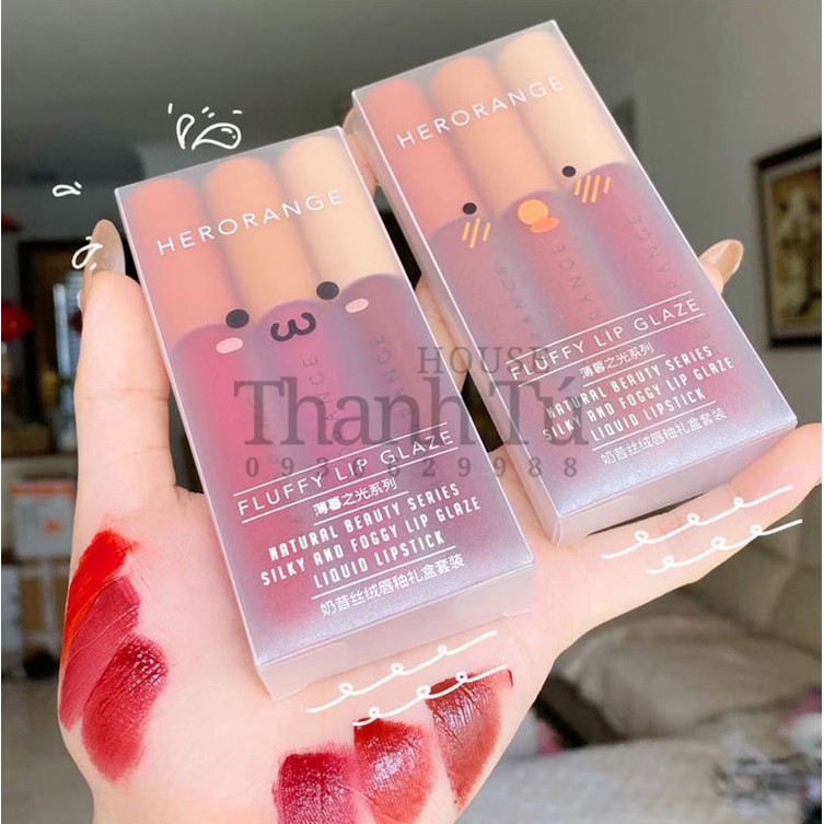 Set 3 son kem lỳ Her Orange FLUFLY LIP GLAZE chất son mềm cao cấp dễ trang điểm