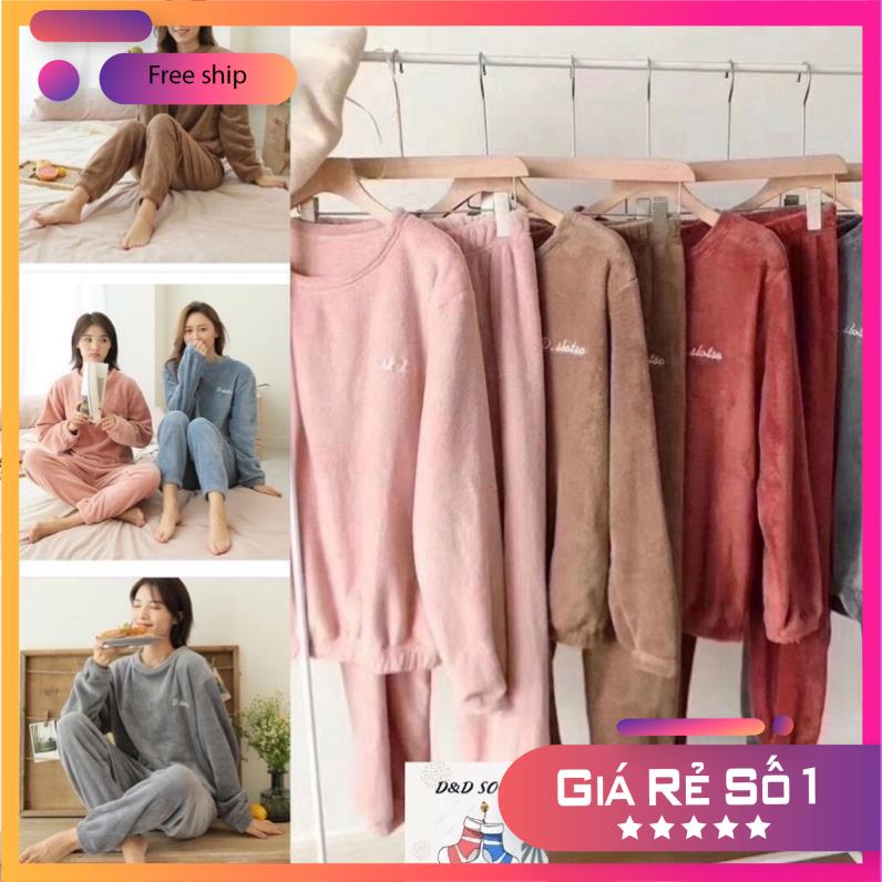Freeship - Bộ đồ ngủ dài tay nhung ấm áp họa tiết thêu, thời trang thu đông (sẵn hàng) | BigBuy360 - bigbuy360.vn