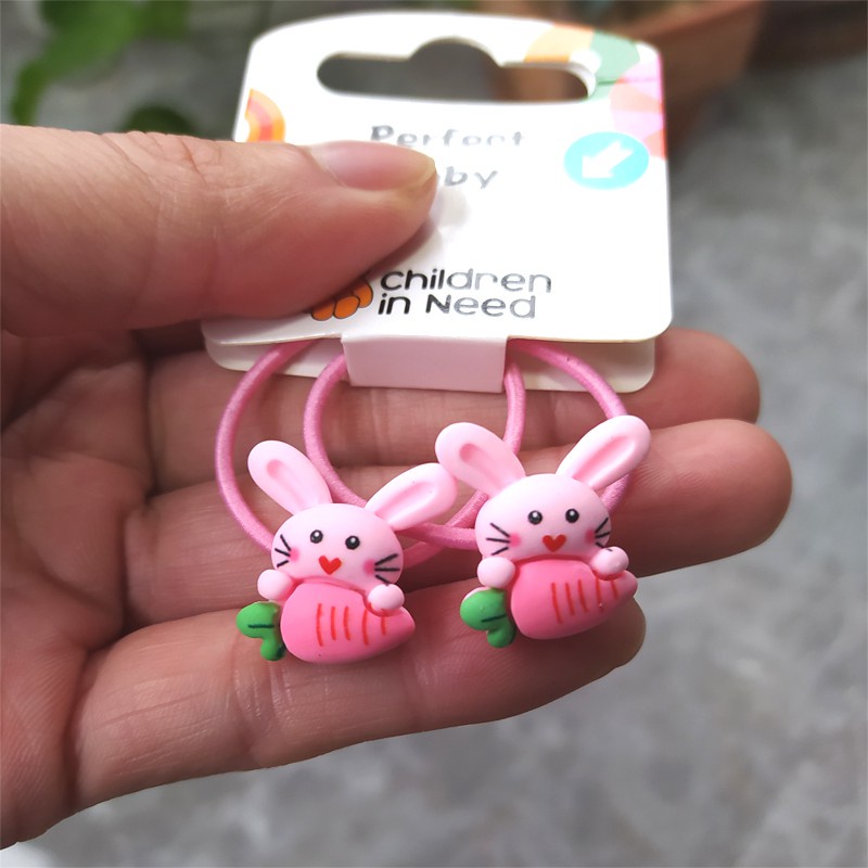 Set 2 Dây Cột Tóc Co Giãn Hình Gấu Trúc / Thỏ Dễ Thương Cho Bé Gái