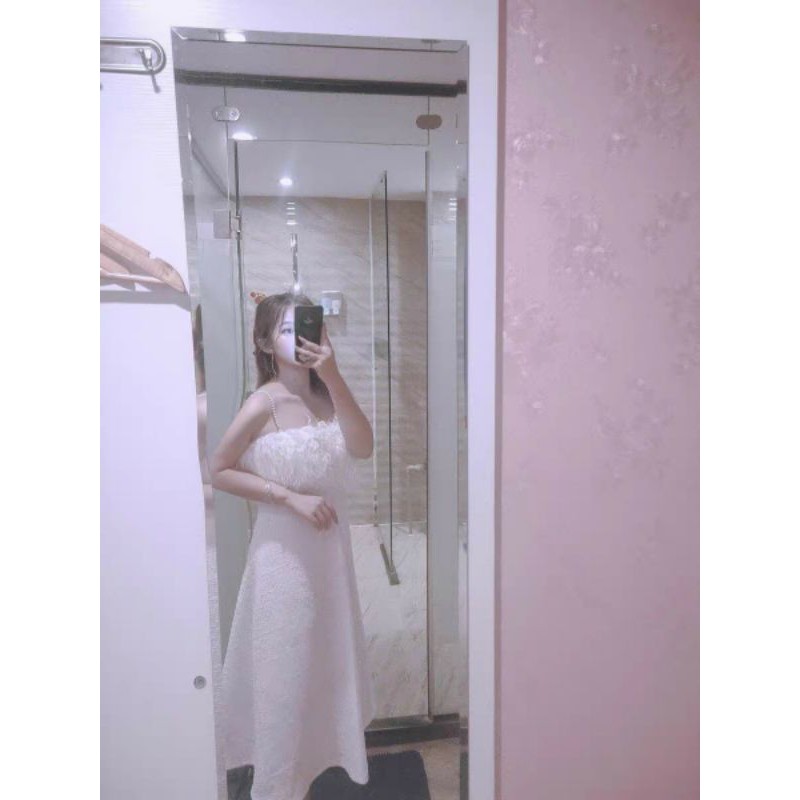ĐẦM / VÁY NỮ HAI DÂY QUÂY TRẮNG PROM ĐI DỰ TIỆC DÁNG XUÔNG SANG CHẢNH