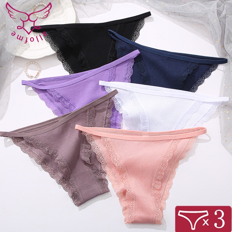 All of me Set 3 quần lót cotton phối ren quyến rũ cho nữ