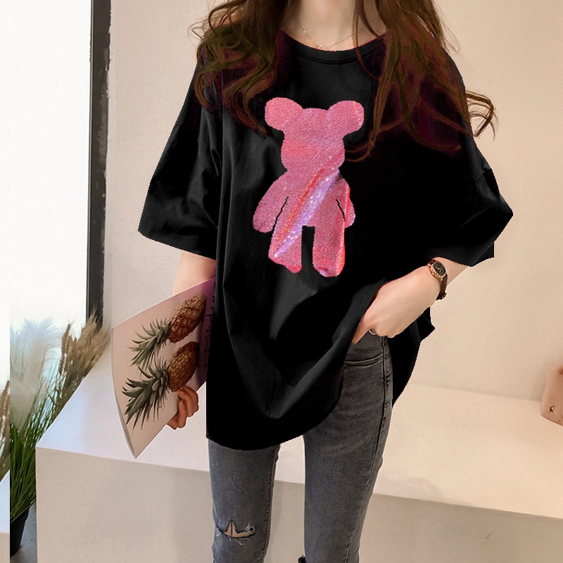 NRVP Áo thun cotton cổ tròn ngắn tay dáng rộng cỡ lớn thời trang năm 2021 cho nữ