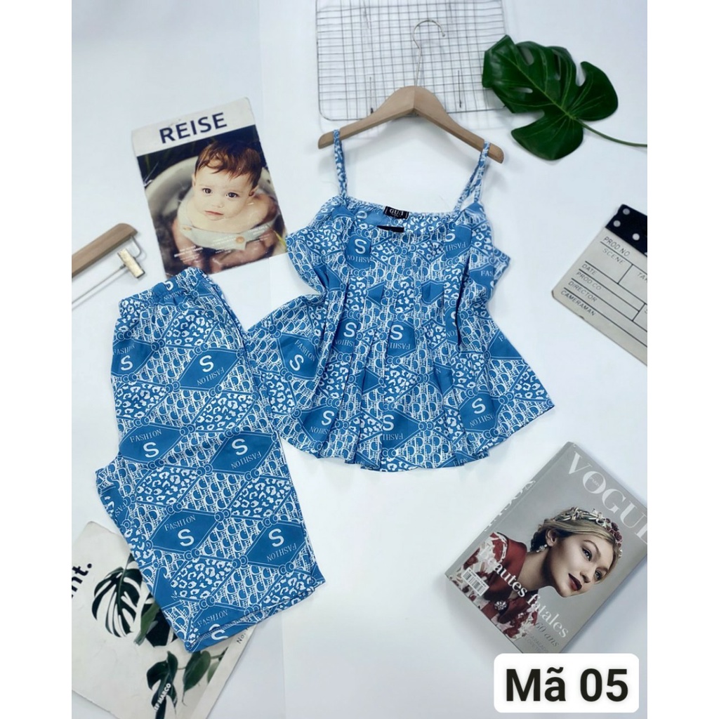 Bộ ngủ lửng nữ, đồ bộ mặc nhà nữ chất lụa mango 2 dây loại đẹp mềm mịm mặc siêu mát