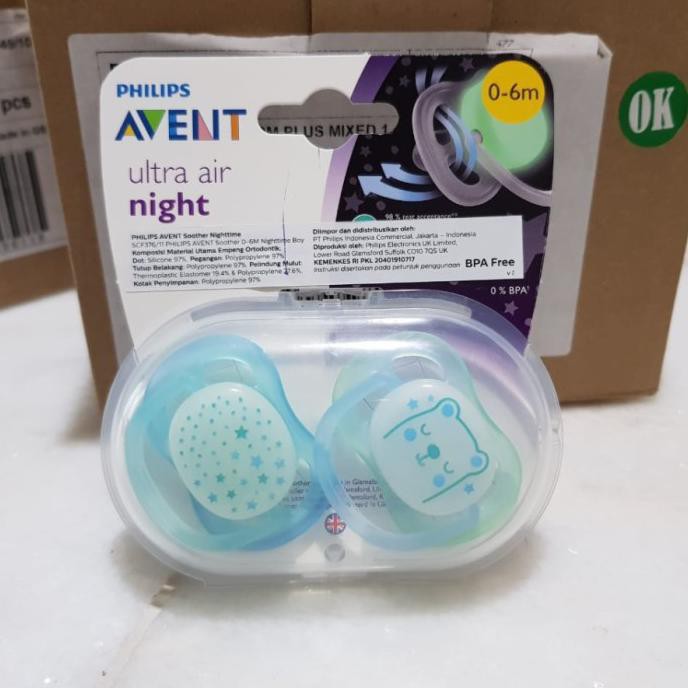 TI GIẢ PHÁT SÁNG𝑭𝑹𝑬𝑬𝑺𝑯𝑰𝑷 Núm vú giả Avent dạ quang, ti ngậm thông khí (ULTRA AIR NIGHT)