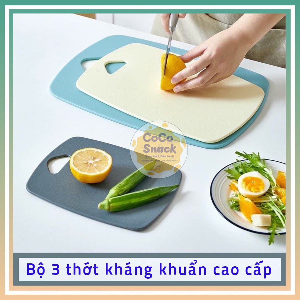 Thớt kháng khuẩn, thớt nhựa, bộ 3 thớt chống trơn trượt, kháng khuẩn cao cấp