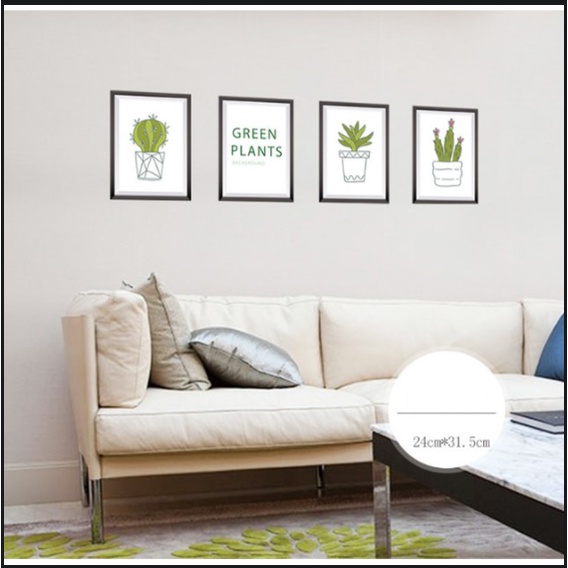 Decal trang trí tường - Khung tranh chậu cây xanh lá