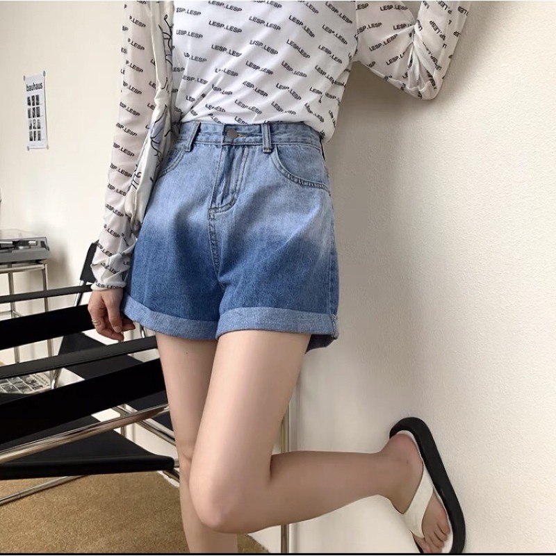 QUẦN SHORT JEAN HAI MÀU LƯNG CAO SẮN GẤU
