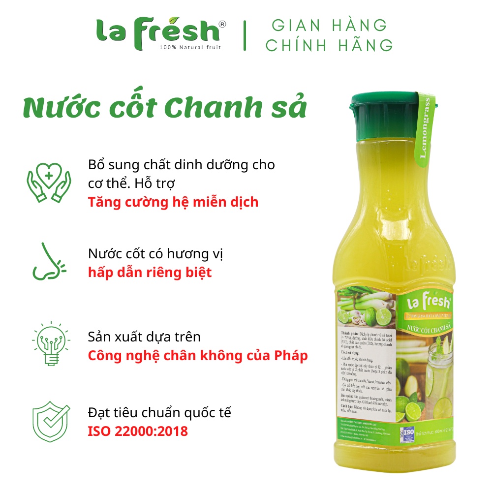 Nước cốt Chanh sả Lafresh Đà Lạt 650ml