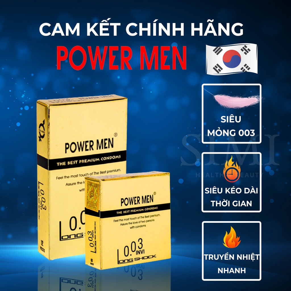 Bao cao su siêu mỏng POWER MEN 0.03 INVI kéo dài thời gian quan hệ chống xuất tinh sớm bcs nhiều gel bôi trơn