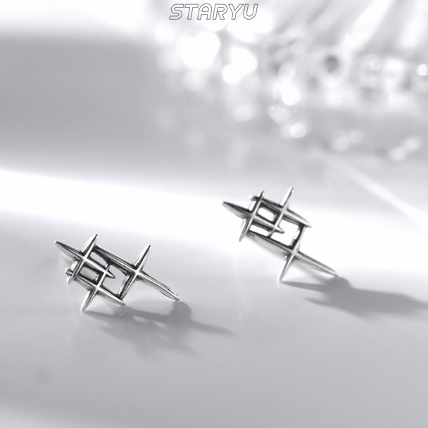 Bông Tai Xỏ Lỗ Hình Ngôi Sao Bằng Bạc S925 Đơn Giản Cho Nữ