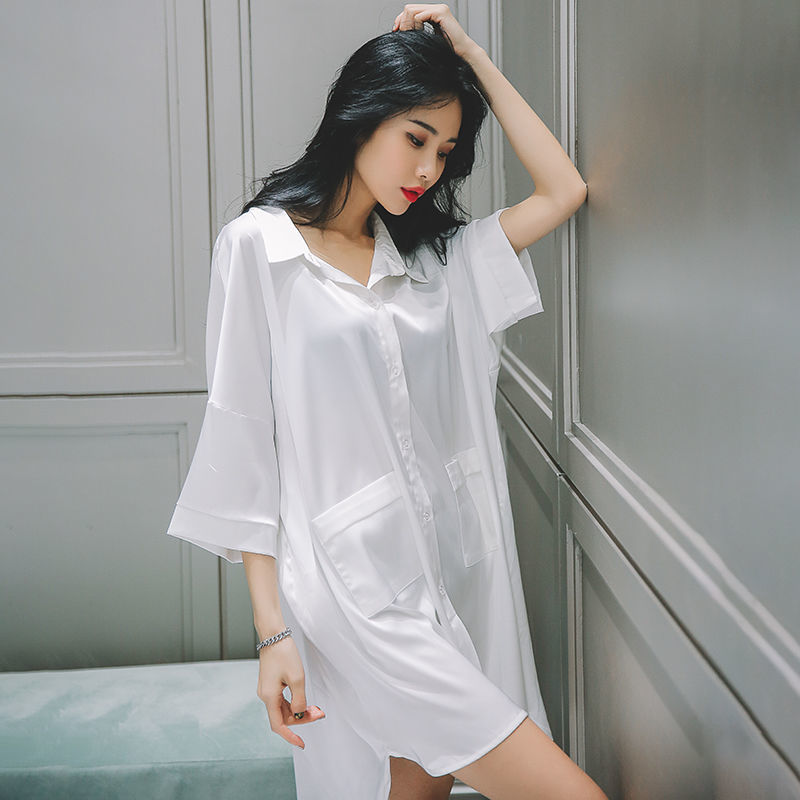 Sexy Women's Sleepwear Summer Slim Long Sleeve Boyfriend Wind White Shirt Form Long Home Wear Spring And Autumn Veterinary To Outfit Pajamas