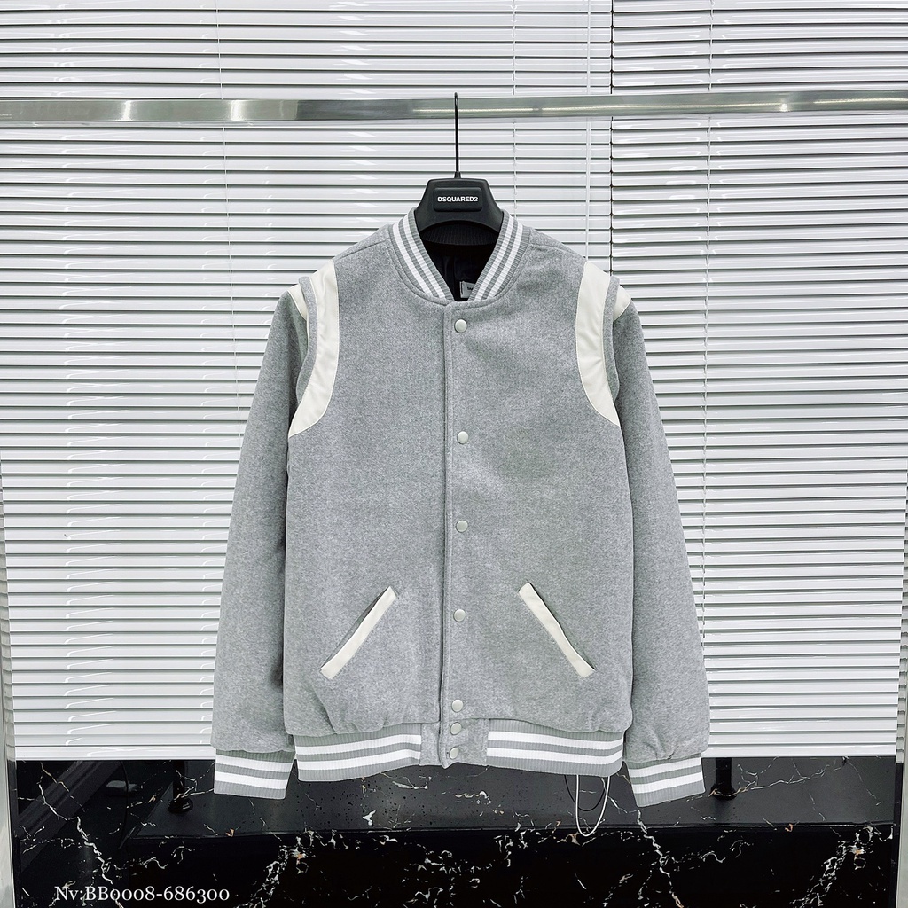 Áo Khoác , Áo Bomber GIVENCHY Màu Xám Thân Nỉ Viền Da Chất