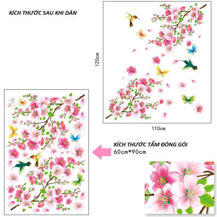 Decal dán tường Hoa tầm xuân - PVC vinyl - DH079