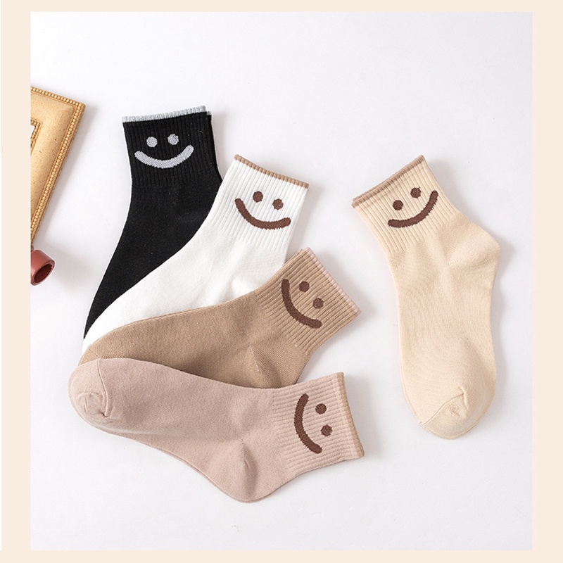 Tất nữ cổ cao họa tiết mặt cười đáng yêu dễ thương vớ cotton Hàn mềm mịn thoáng khí thời trang mùa hè TD020