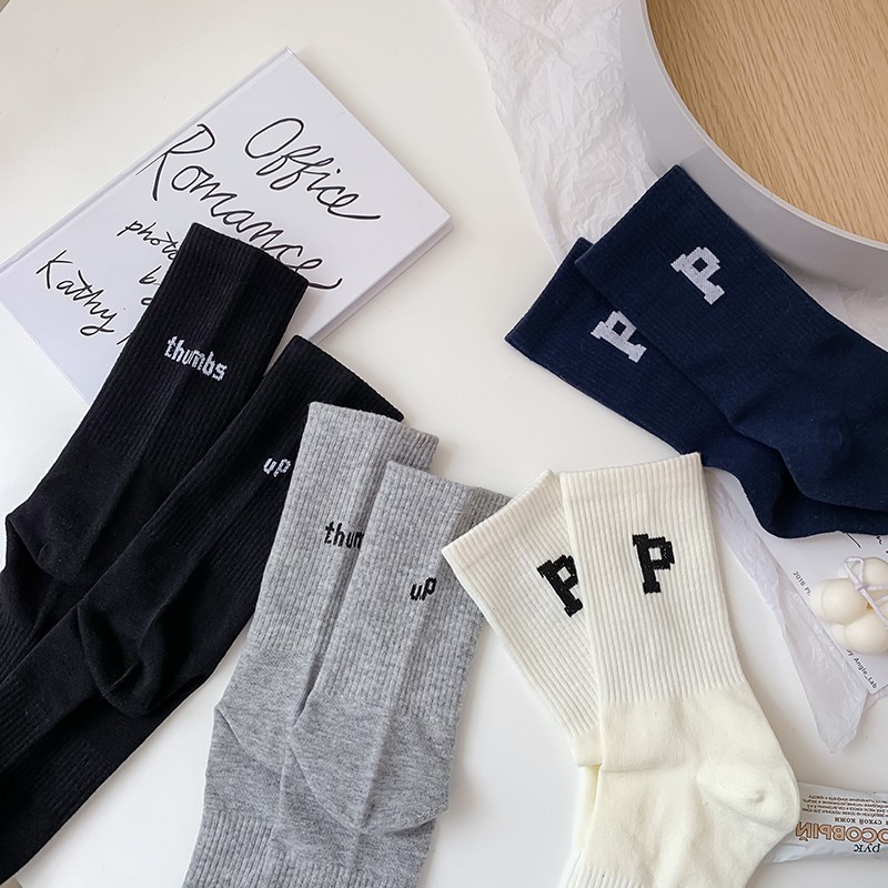 Vớ Thể Thao Cotton Cổ Cao Màu Xám In Chữ Thời Trang Cho Nam Và Nữ