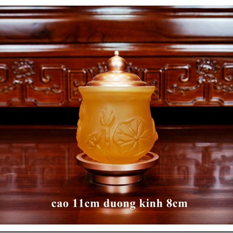 Bộ thờ cúng thủy tinh lưu ly vàng phối  đồng cao cấp