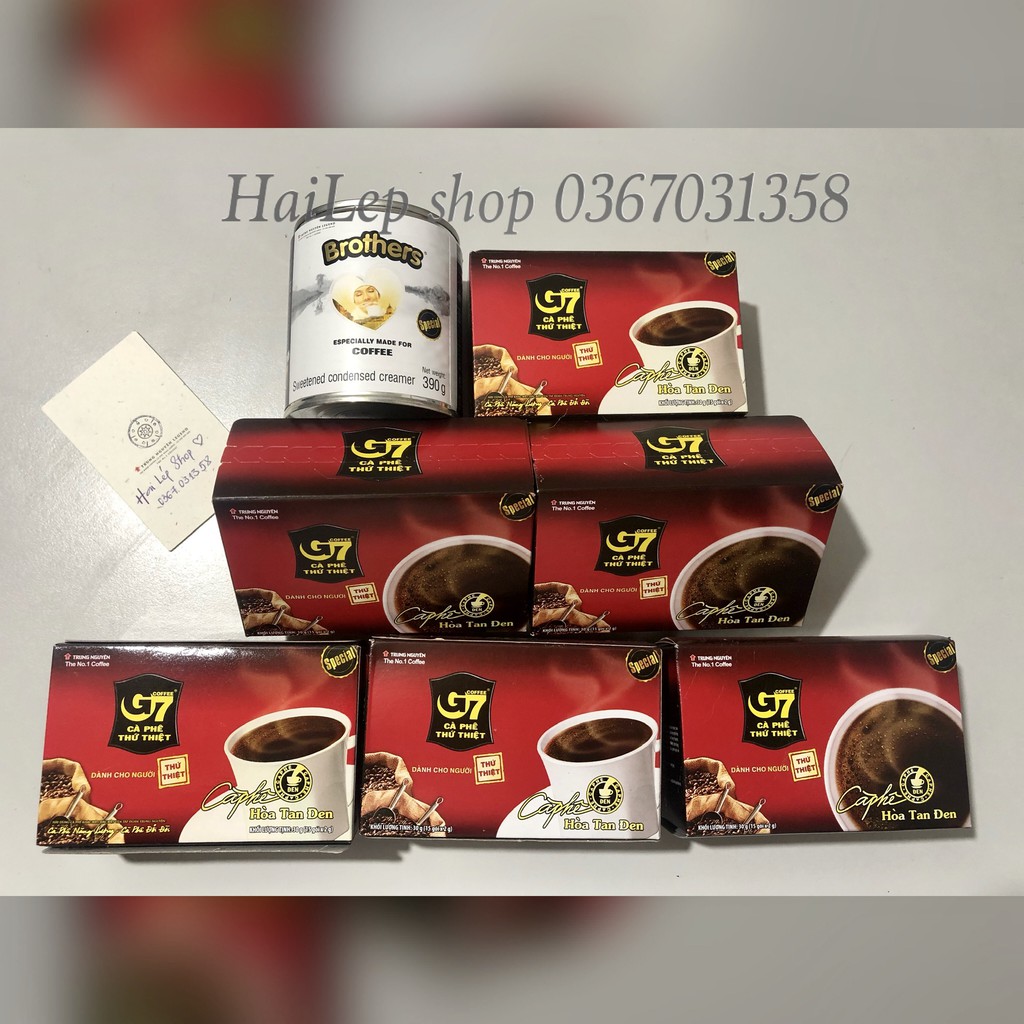 Combo Cà phê Trung Nguyên G7 06 hộp hòa tan đen không đường và 1 lon sữa BROTHER