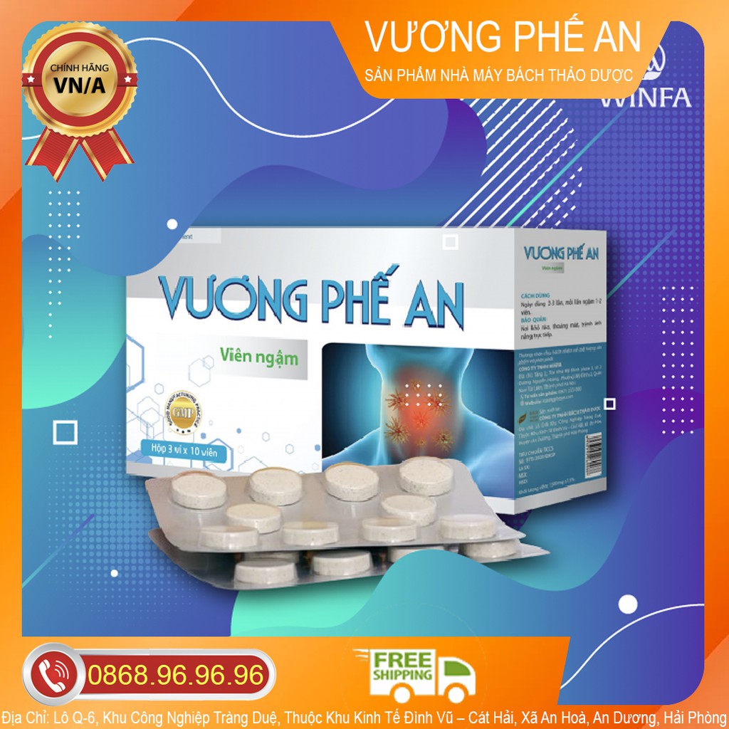 VIÊN NGẬM VƯƠNG PHẾ AN CHÍNH HÃNG - HỖ TRỢ BỔ PHẾ, GIÚP GIẢM HO, LOÃNG ĐỜM, HỖ TRỢ GIẢM ĐAU RÁT HỌNG DO HO KÉO DÀI.