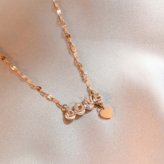Korean version of LOVE diamond pendant titanium steel 18k rose gold necklace