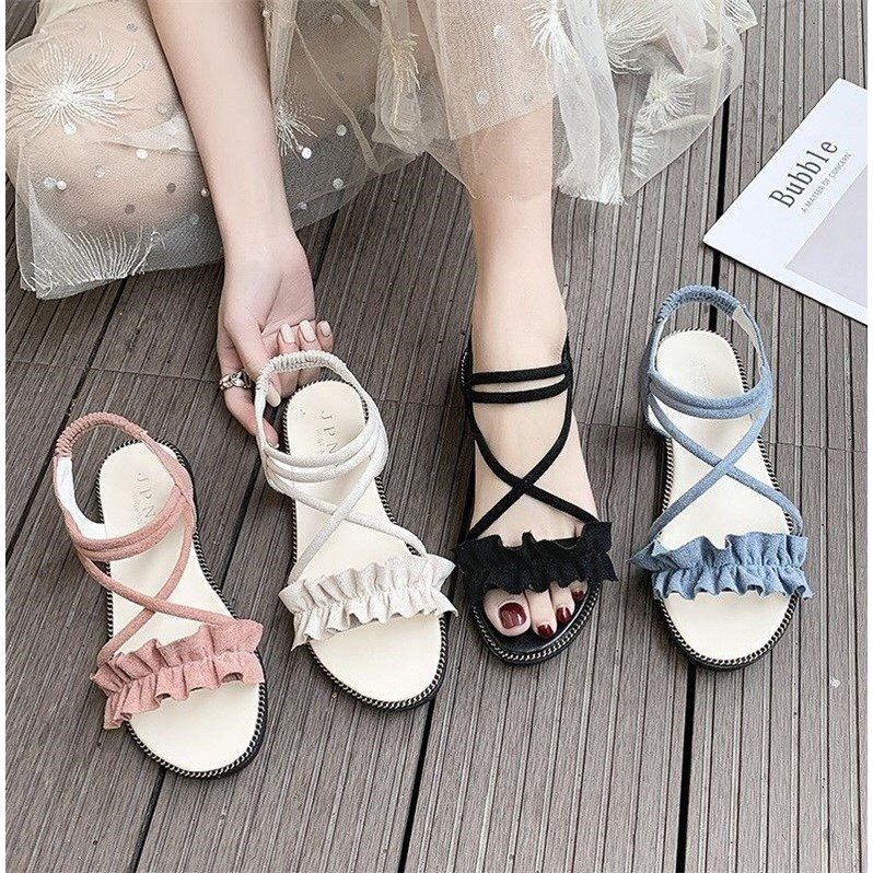 Giày sandal đế bằng thời trang mùa hè cho bé gái 10-15 tuổi 2021