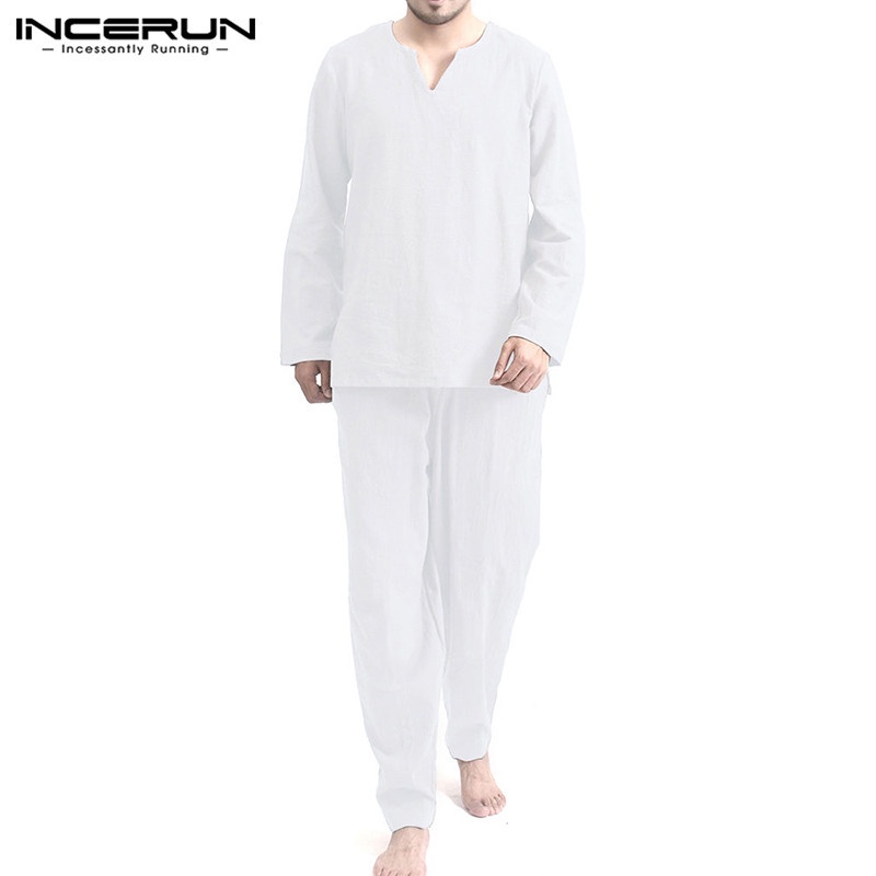 Set Pajama INCERUN thời trang nam áo dài tay màu trơn chất liệu cotton !