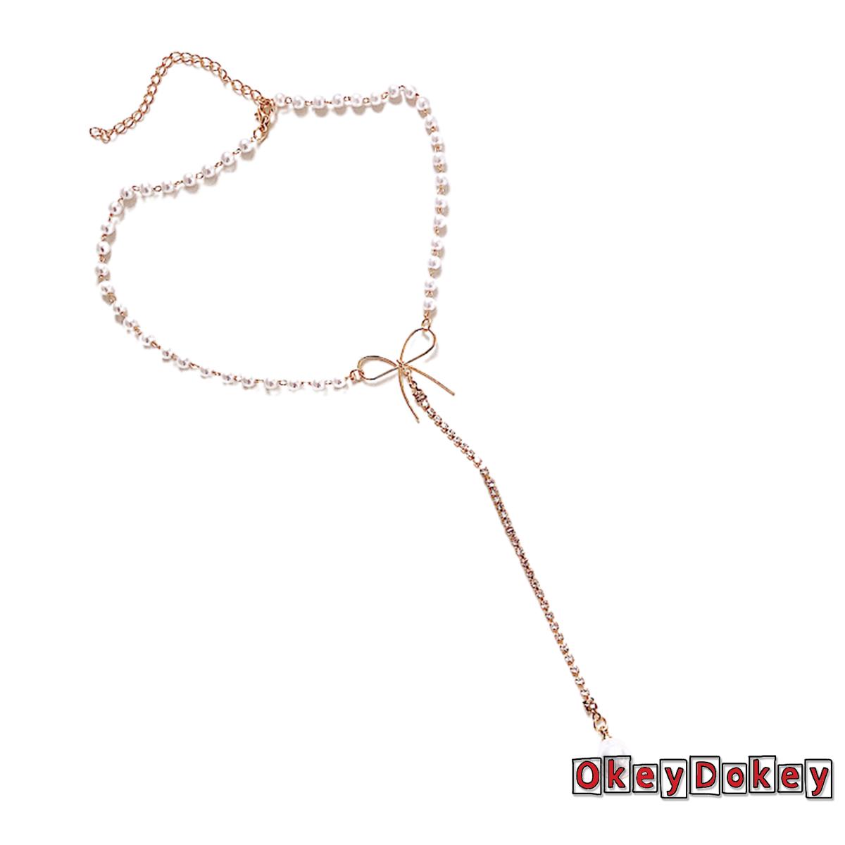 OKDK-Clavicle Necklace Pearl Rhinestone Adjustable Bow Elegant Noble Fashionable Joker Woman Jewelry Pendant Necklace