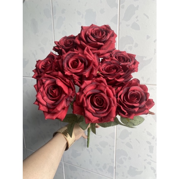 Bụi hoa hồng lớn 9 bông chất vải đẹp