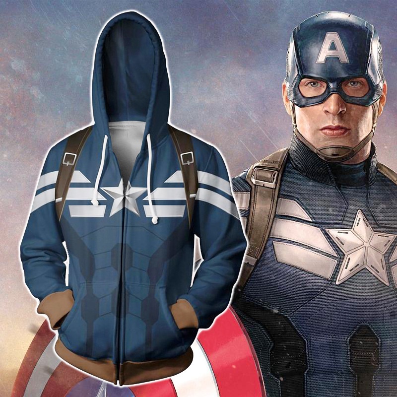 Áo Khoác Hoodie Khóa Kéo In Hình Captain America 3D Hóa Trang Cho Nam
