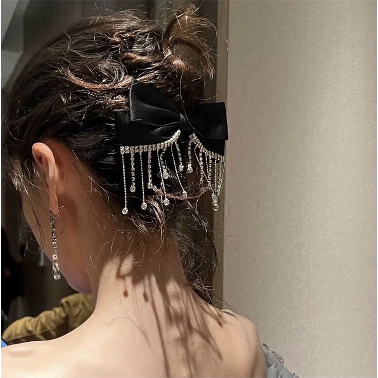 Trâm Cài Tóc Hình Nơ Tua Rua Đính Đá Sang Trọng Cho Cô Dâu