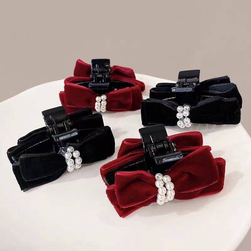 Kẹp Tóc Hình Nơ Đính Ngọc Trai Phong Cách Retro Nhật Hàn Mới