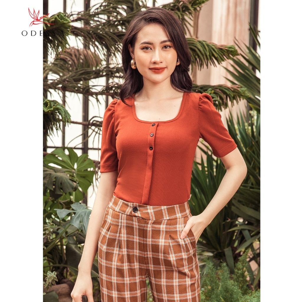 Áo Len Cổ Vuông ODESSA Len Montoghi Trơn Màu Tay Ngắn Phồng Nhẹ Nữ Tính, Chất Liệu Co Giãn Tốt AE20-021