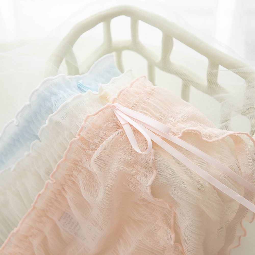 Quần lót lưng thấp vải lưới đáy cotton không đường may đính nơ ruy băng lụa đáng yêu gợi cảm cho nữ