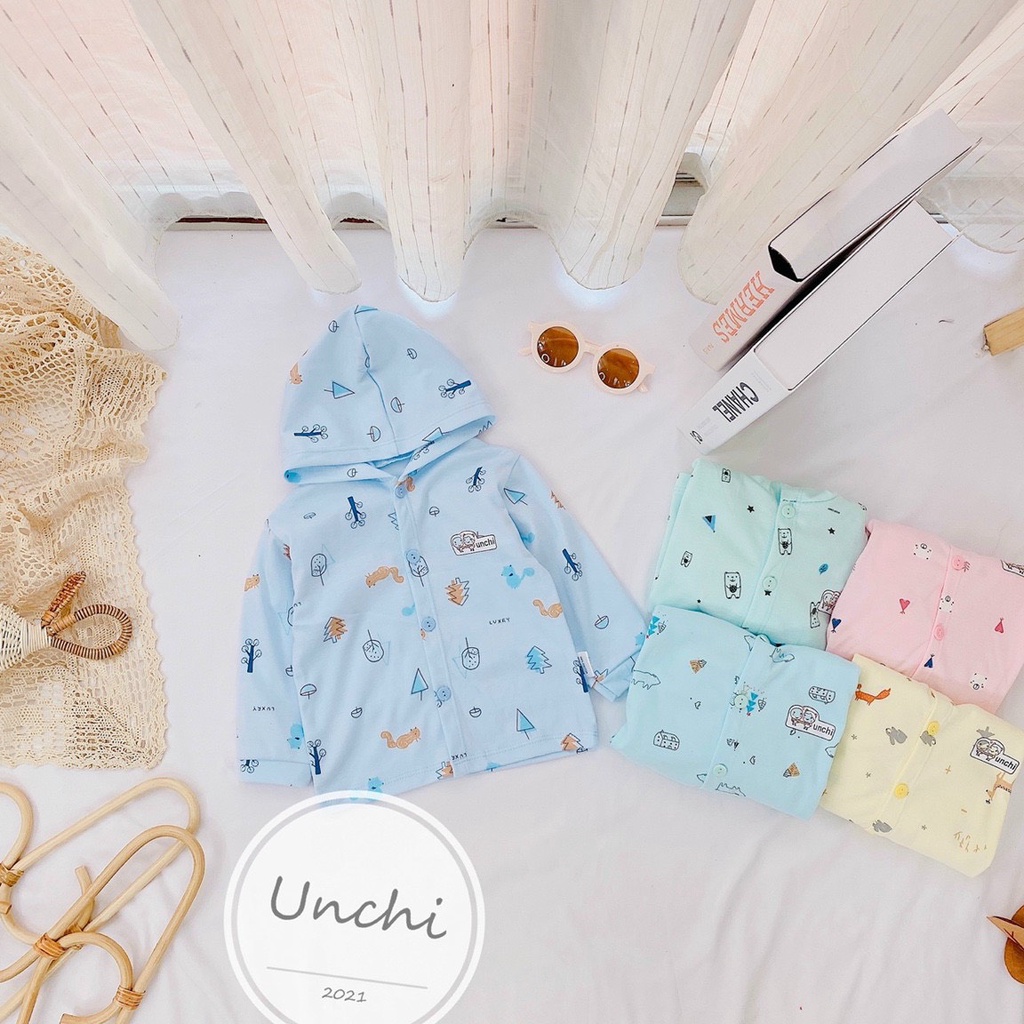 [SALE] Áo Nỉ UNCHI Chất Cotton Bé Trai, Bé Gái Họa Tiết Mới Nền Màu Có Mũ, Áo Nỉ Cho Bé Thu Đông  (QATE366)